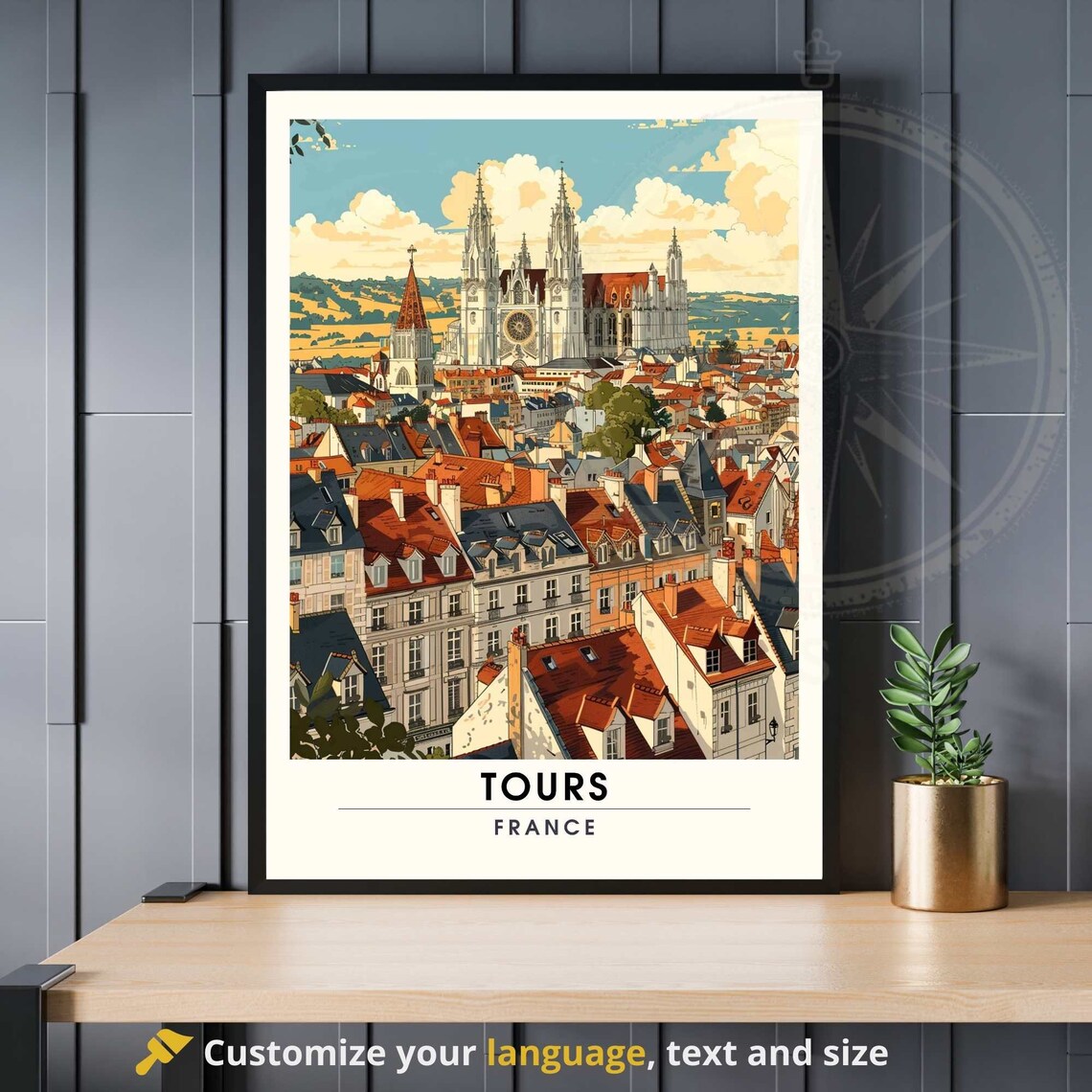 Tours France Saint Gatien Cathedral Rooftops Travel Art Poster