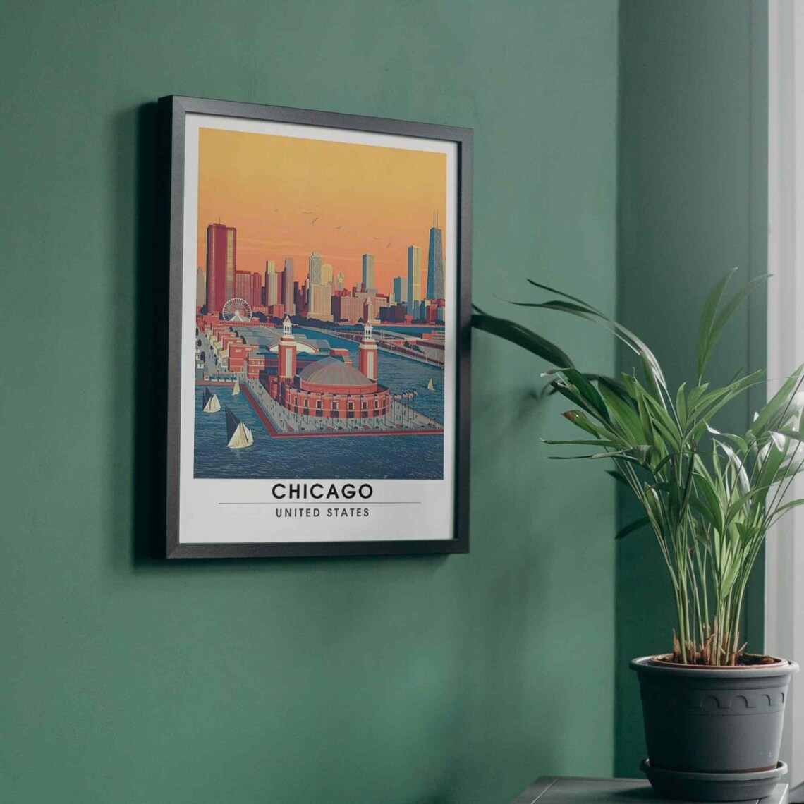 Chicago United States Navy Pier Skyline Sunset Vintage Travel Poster - Image 4