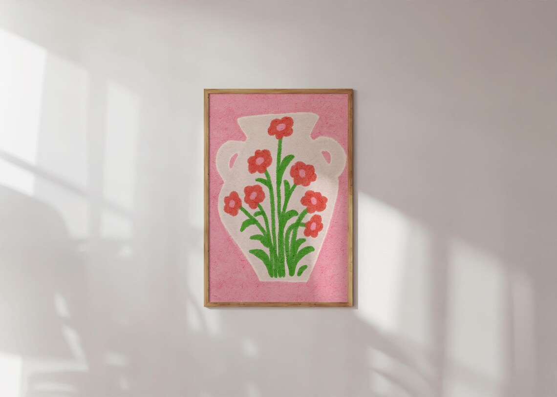 Floral Vase Art Print, Colorful Abstract Botanical