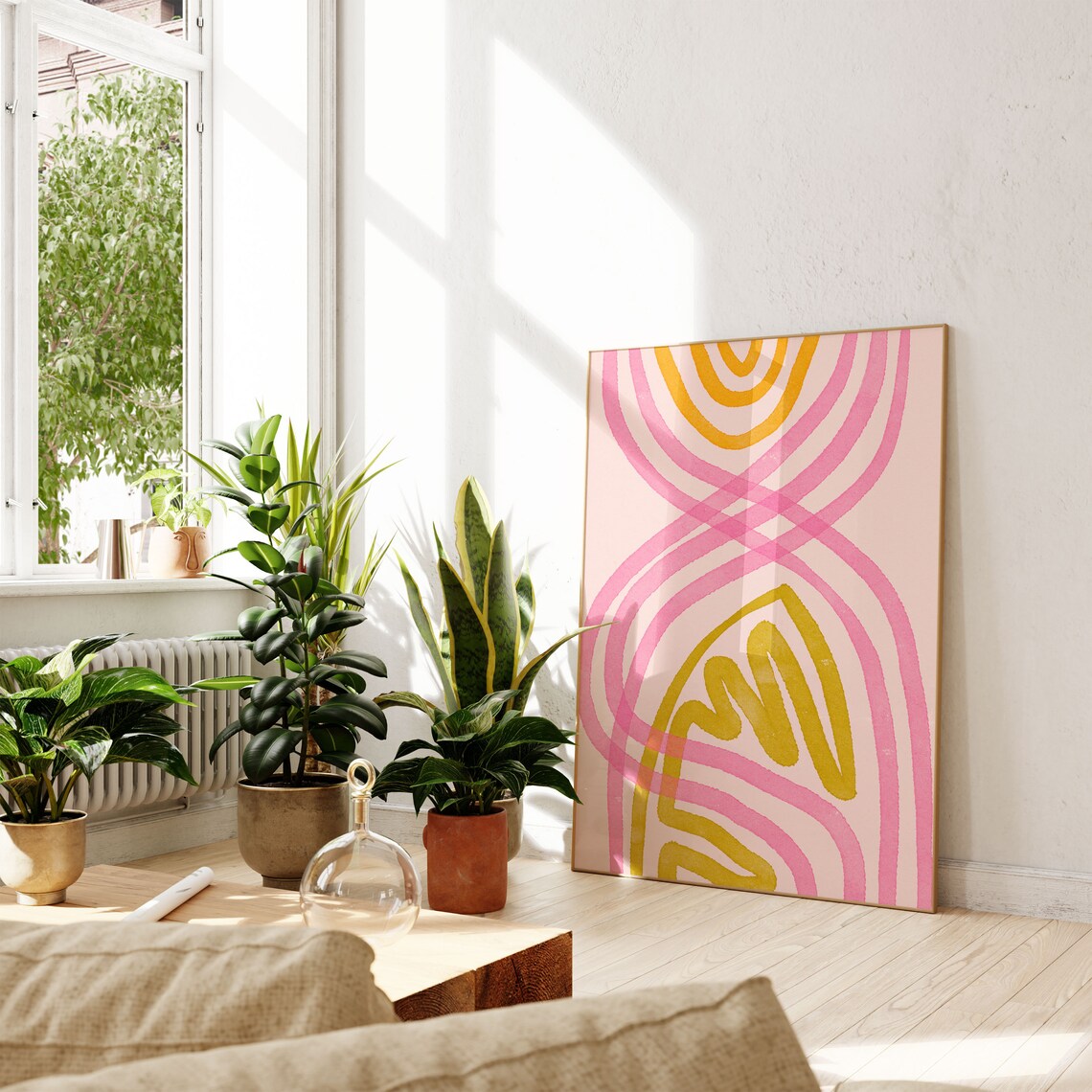 Pink Green Abstract Watercolor Geometric Art Print