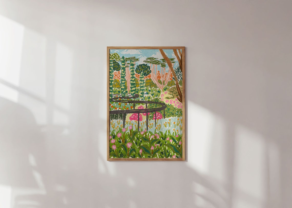 Batu Malang Forest Oil Pastel Painting East Java Garden Scene Poster