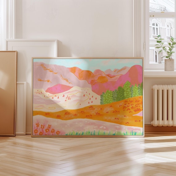 Colorful Abstract Mountain Art Print, Dopamine Decor