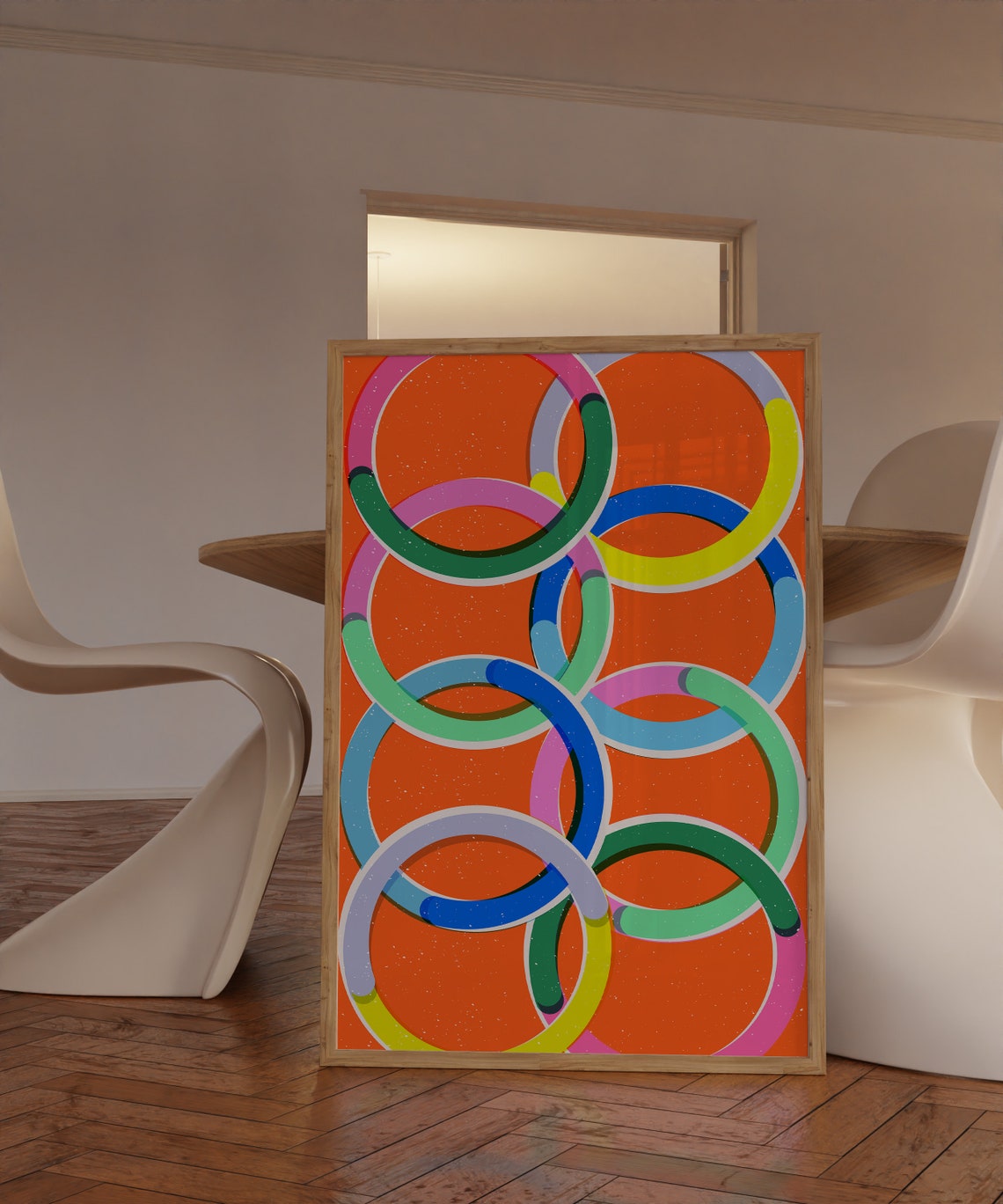 Colorful Interlocking Rings Abstract Geometric Orange Wall Poster