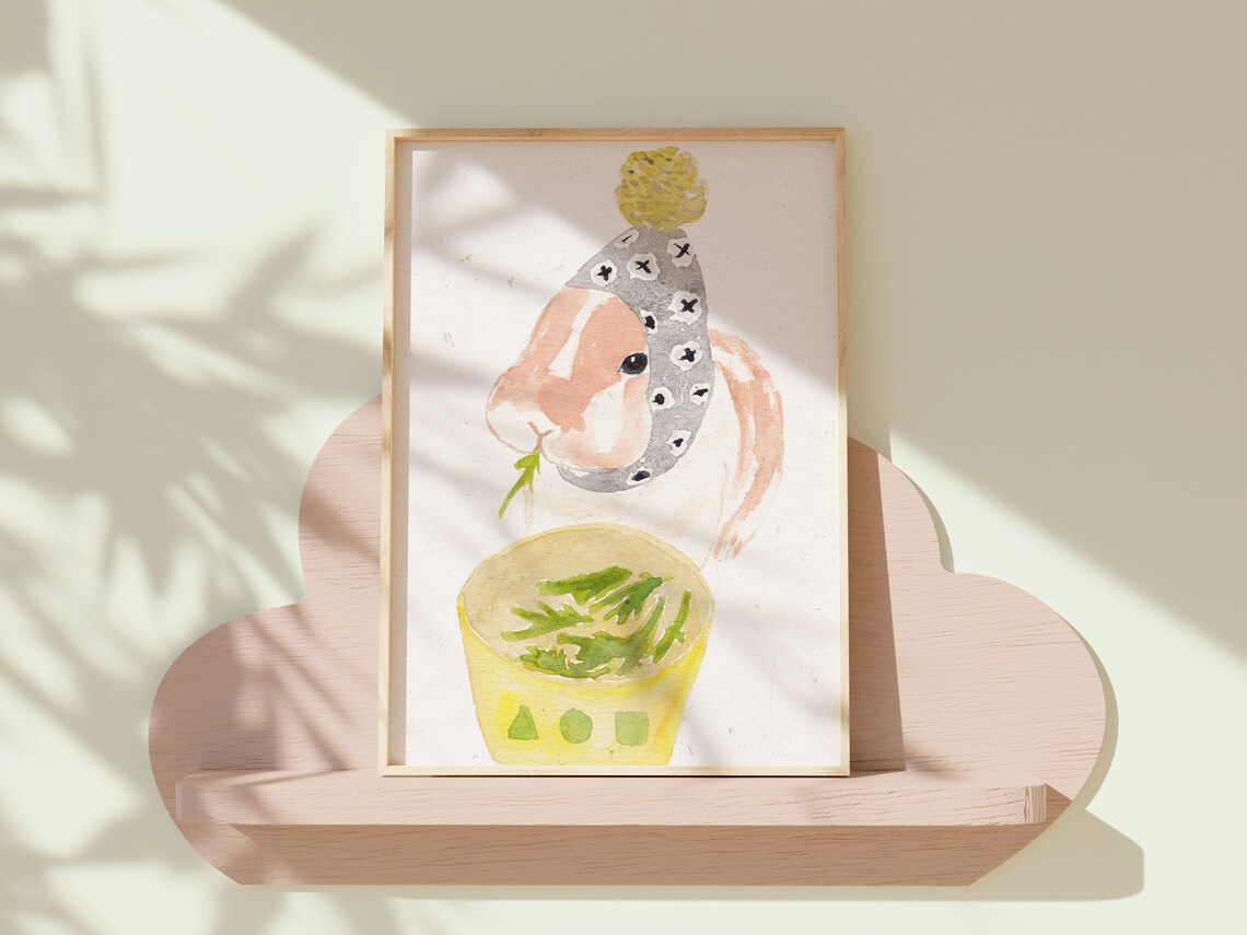 Cute Bunny Watercolor Rabbit Nursery Art Print