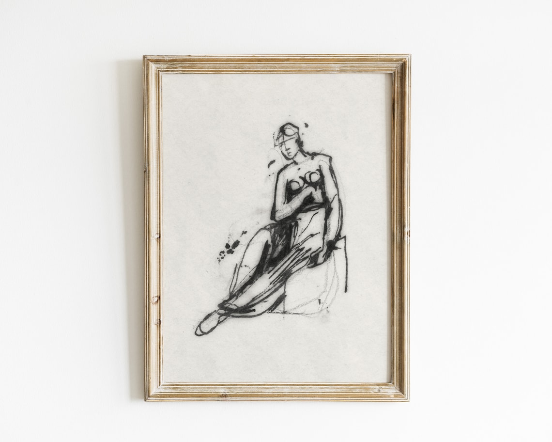 Minimalist Woman Line Art, Vintage Figure Art Print