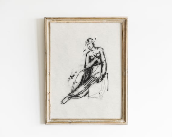 Minimalist Woman Line Art, Vintage Figure Art Print