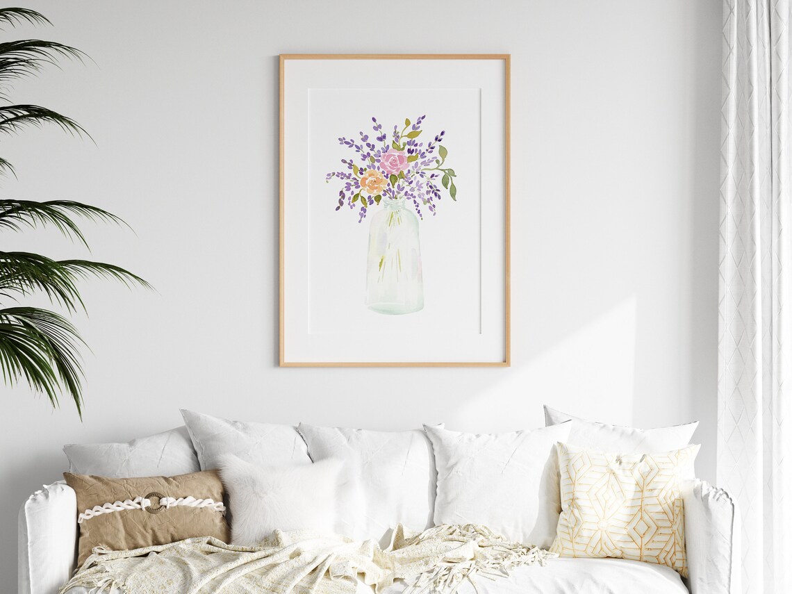 Lavender Flower Bouquet in Vase Watercolor Art Print - Image 3