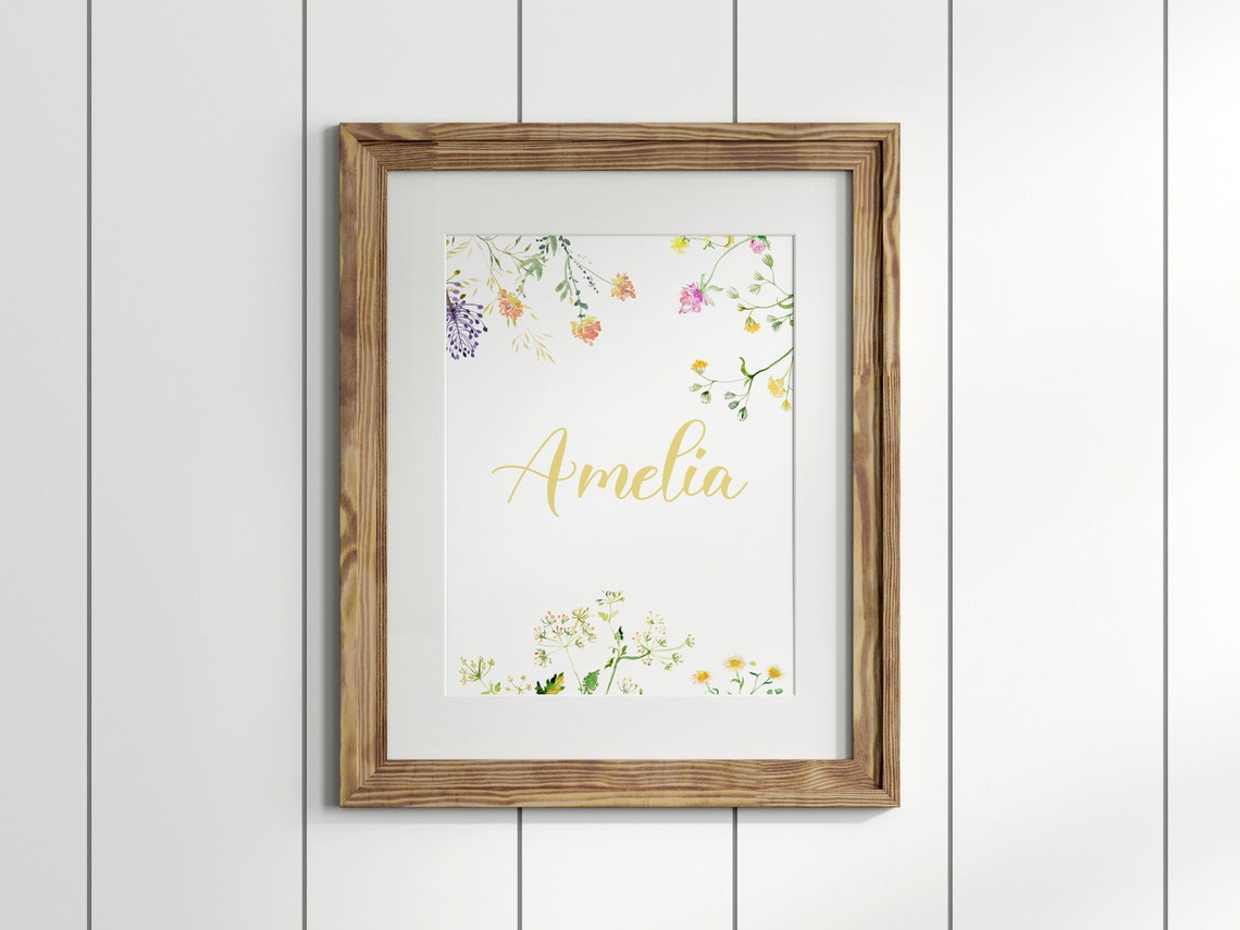 Personalized Floral Name Nursery Wildflower Watercolor Sign Poster - Image 2
