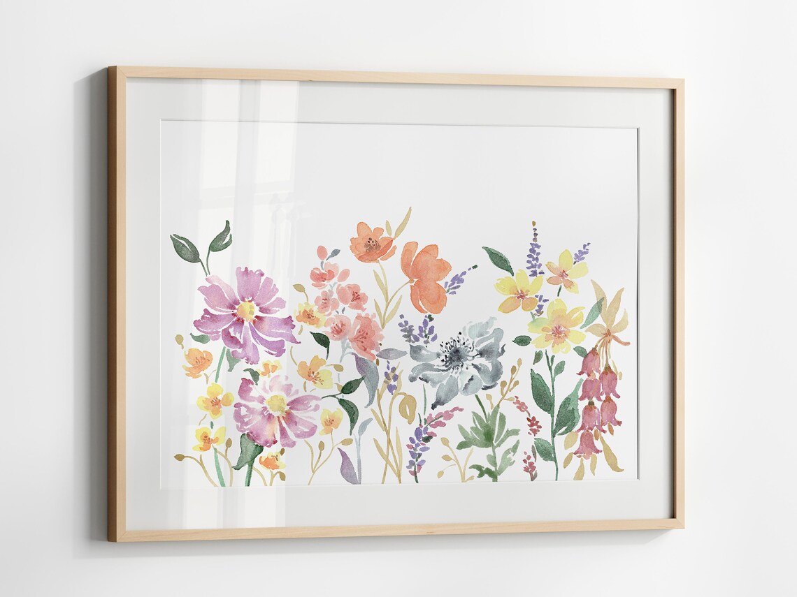 Wildflower Watercolor Art Print, Horizontal Floral Artwork