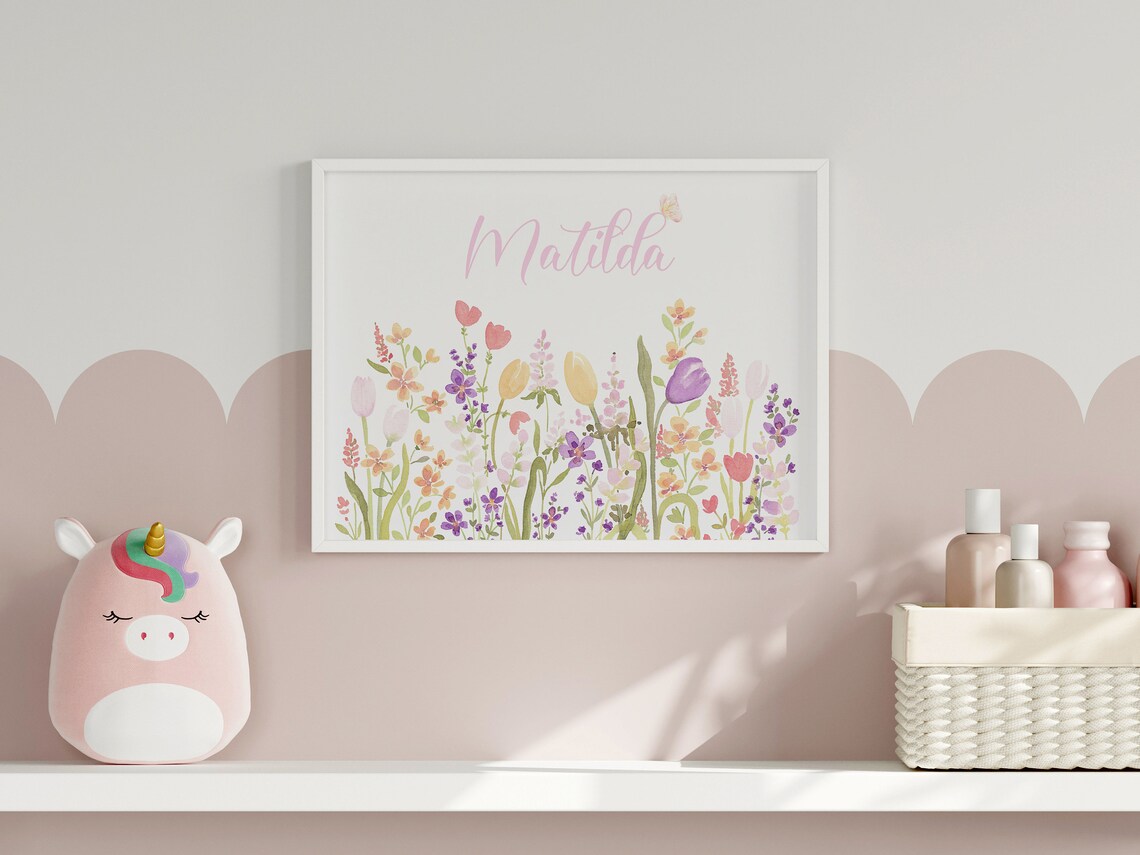 Custom Floral Name Wall Art, Wildflower Nursery Print - Image 2