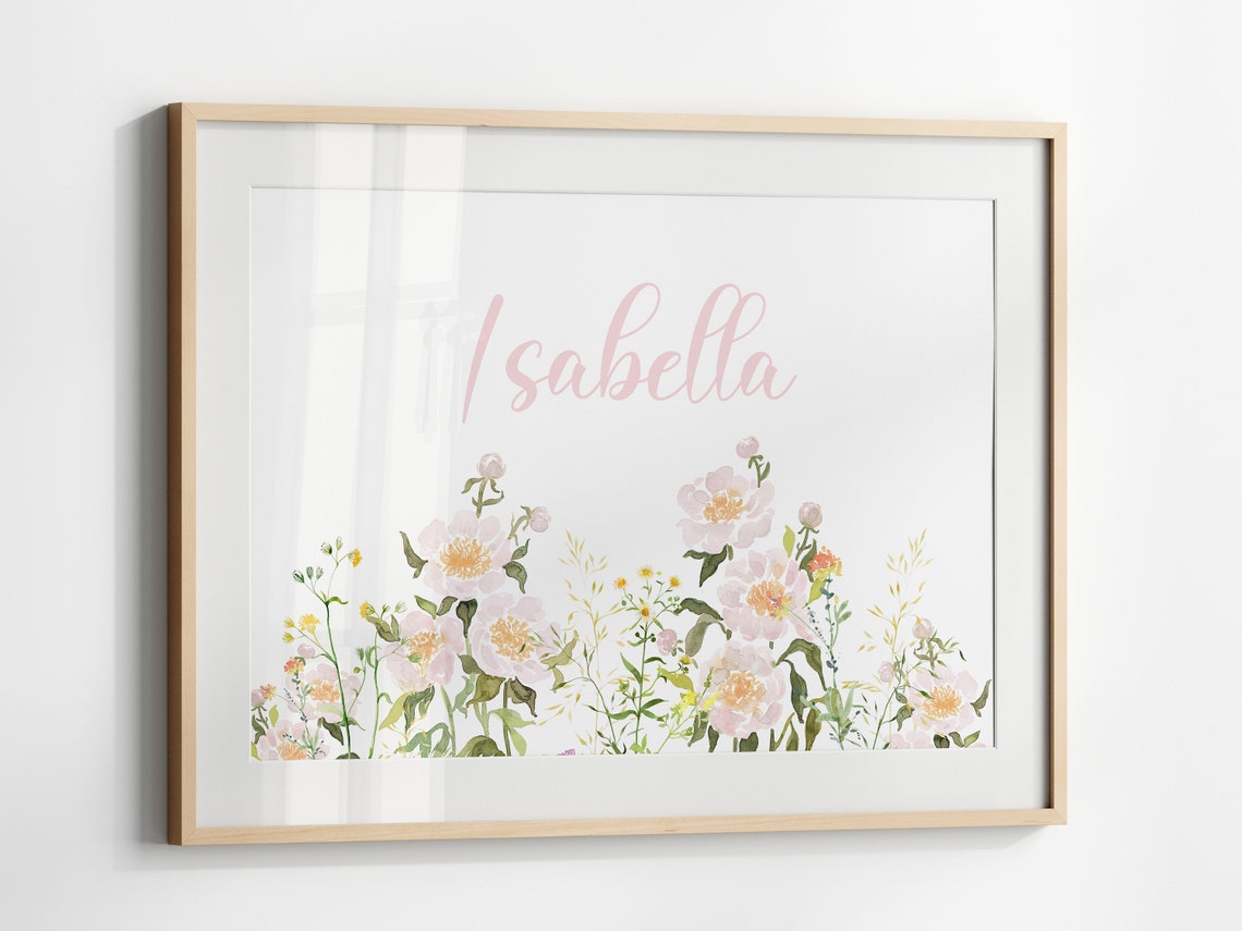 Isabella Personalized Name Peony Garden Blush Nursery Art Poster
