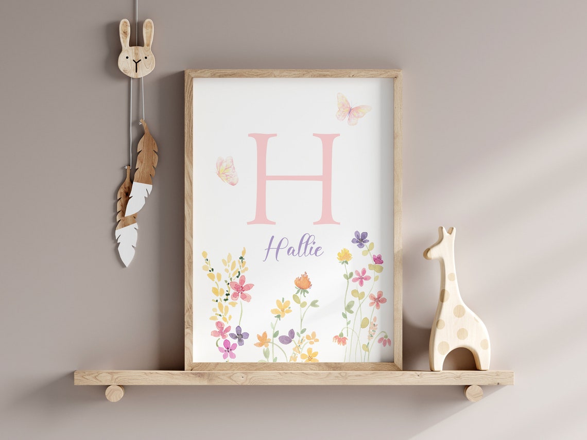 Personalized Hallie Initial Name Wildflower Watercolor Poster - Image 2