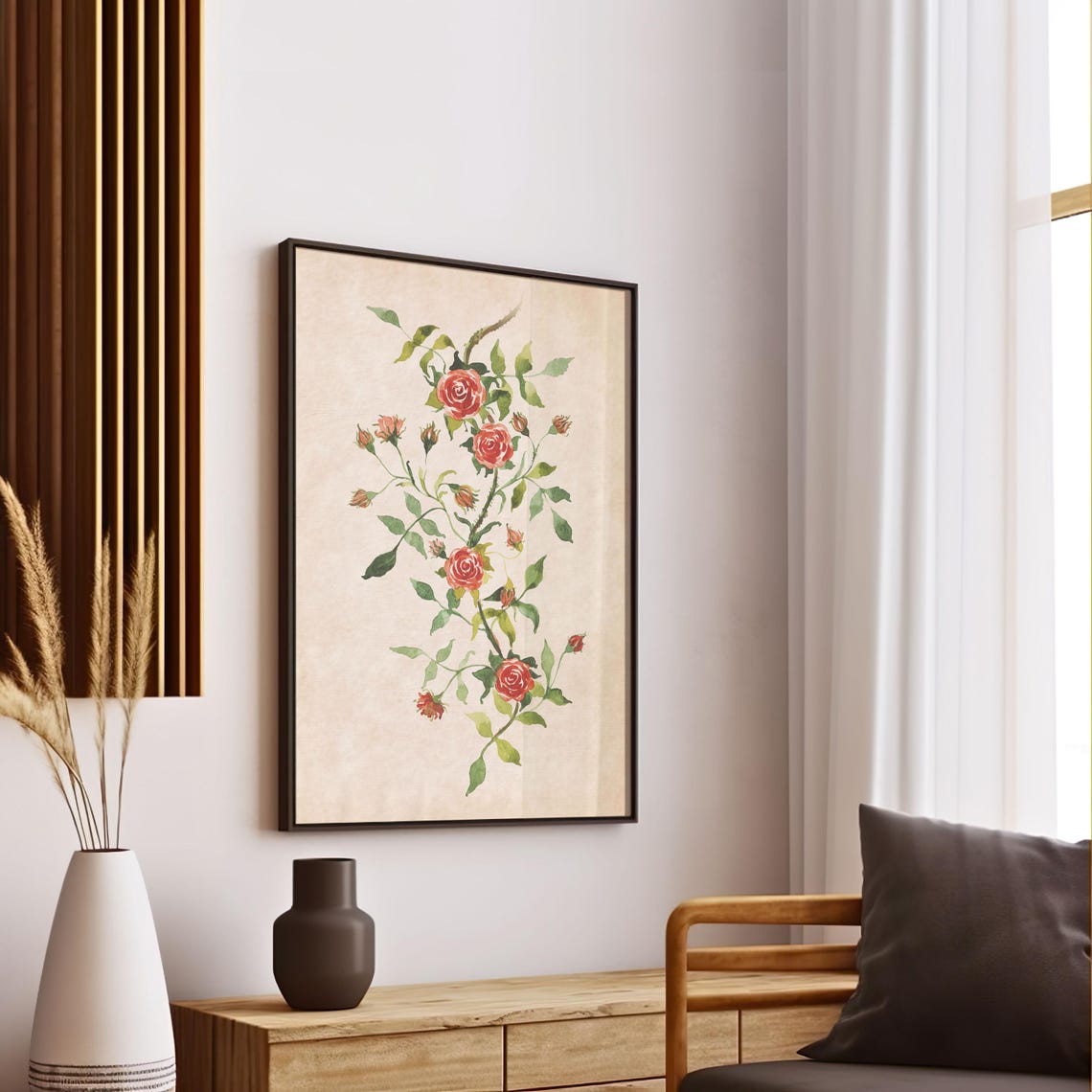 Vintage Wild Rose Botanical Illustration on Aged Paper Print - Image 2