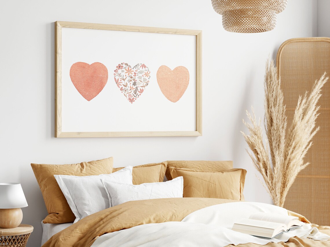 Three Hearts Boho Watercolor Flower Heart Art Print - Image 2