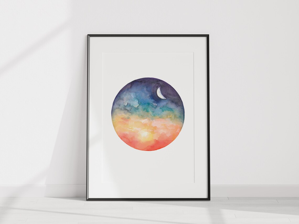 Celestial Watercolor Sun And Moon Art Print - Image 2