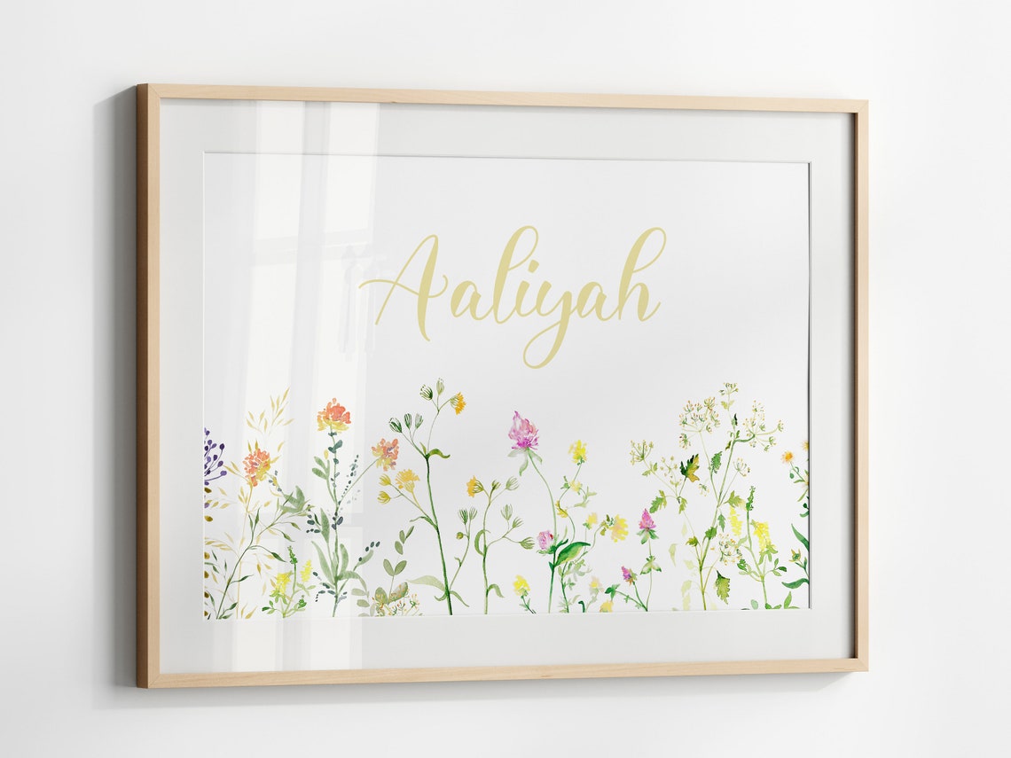 Aaliyah Personalized Wildflower Watercolor Baby Name Sign Poster