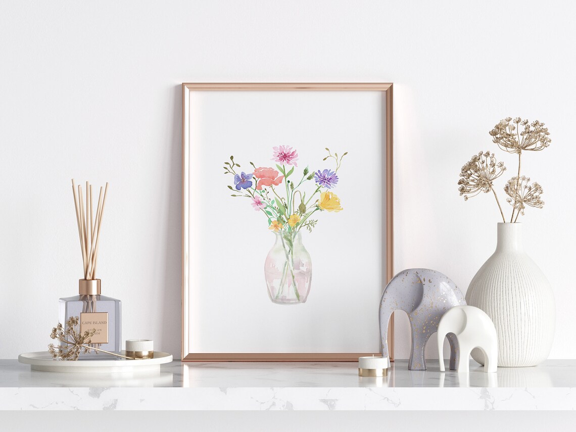 Wildflower Bouquet in Glass Vase Watercolor Floral Art Print - Image 2