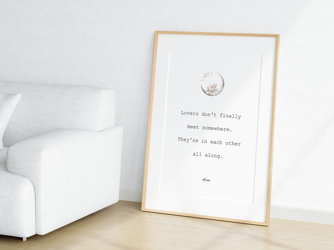 Rumi Lovers In Each Other All Along Quote Moon Lotus Minimalist Poster - Image 2