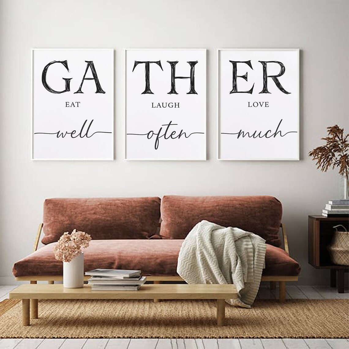 Gather Eat Well Laugh Often Love Much Triptych Quote Art Poster - Image 2