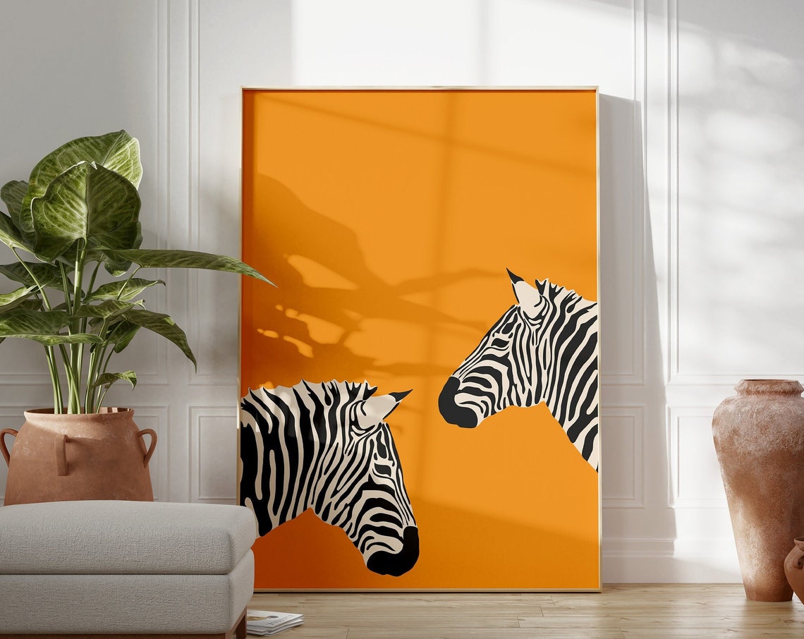 Zebra Wall Art Animal Illustration Print Preppy Room Decor Eclectic Yellow Poster Large Colorful