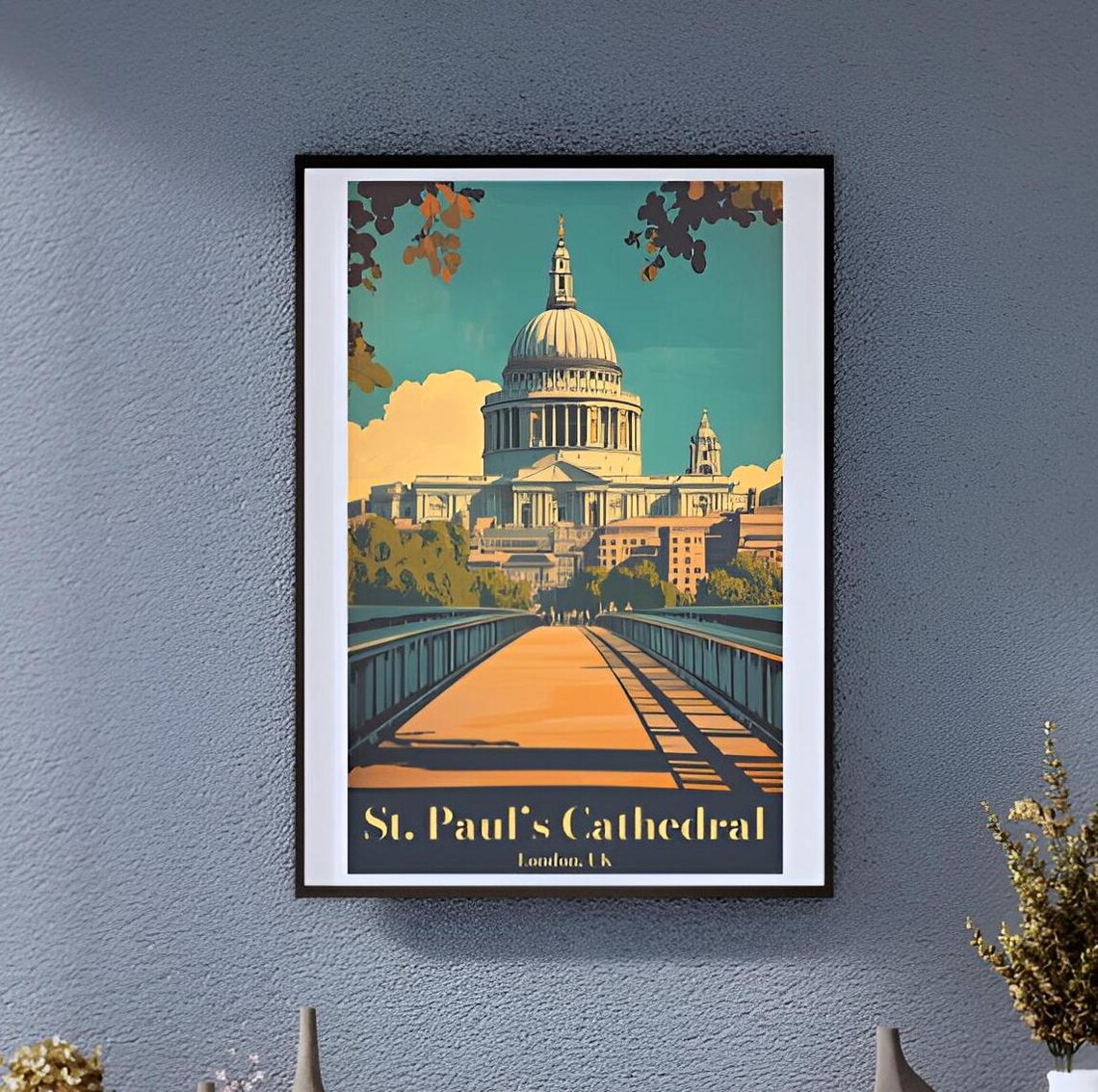 Vintage St Pauls Cathedral London Millennium Bridge View Poster