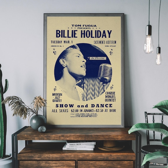 Vintage Billie Holiday Jazz Poster, Music Quote Art Print