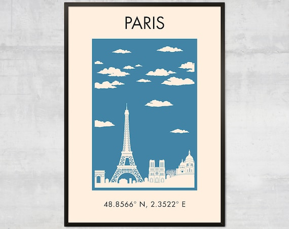 Vintage Paris Wall Art Travel Poster Minimalist Bohemian Decor Skyline