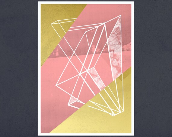 Abstract Geometric Pink Yellow Scandinavian White Line Art Print