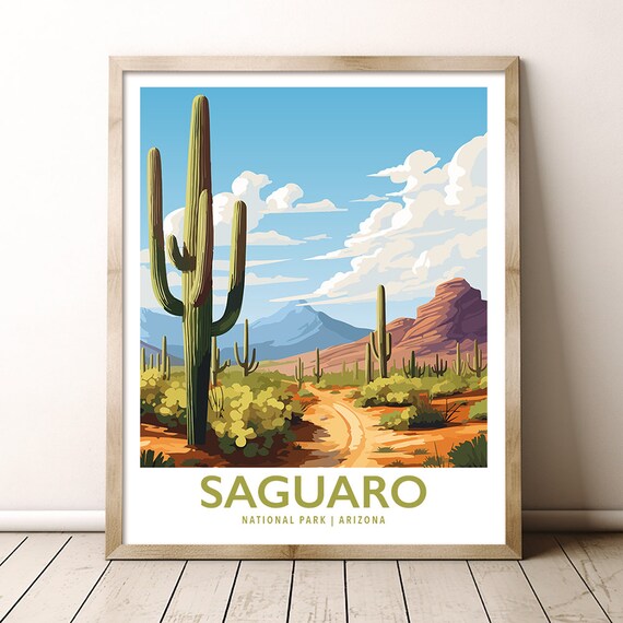Saguaro National Park Arizona Desert Cactus Vintage Travel Poster