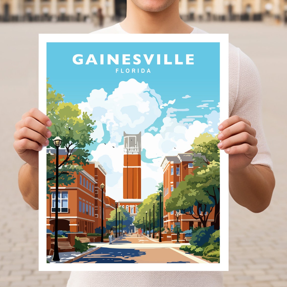 Gainesville Florida University Campus Clock Tower Travel Poster
