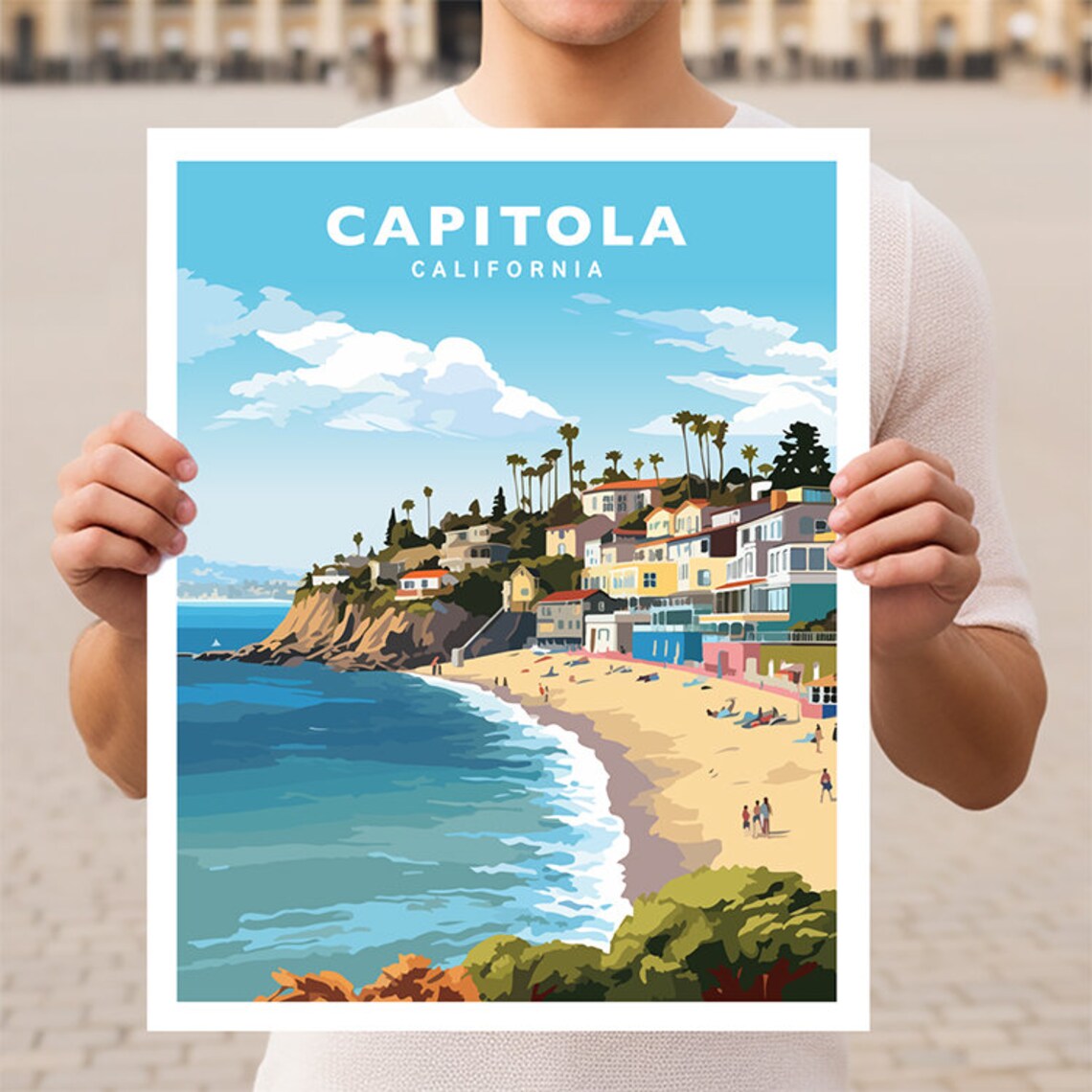 Capitola California Beach Village Colorful Cliff Houses Travel Poster