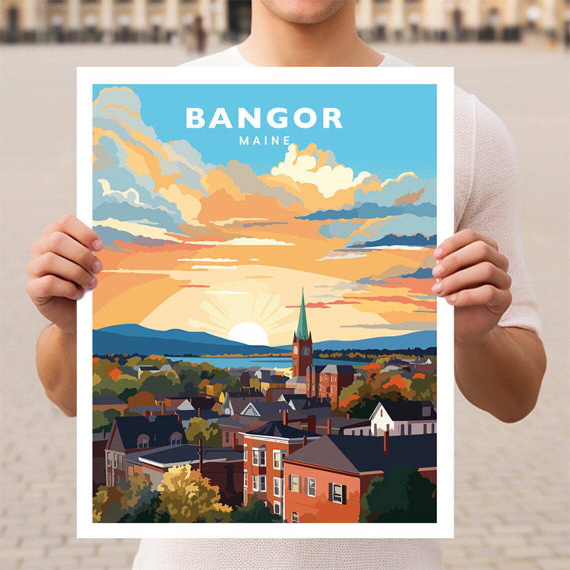 Bangor Maine Travel Poster, Wall Art Print