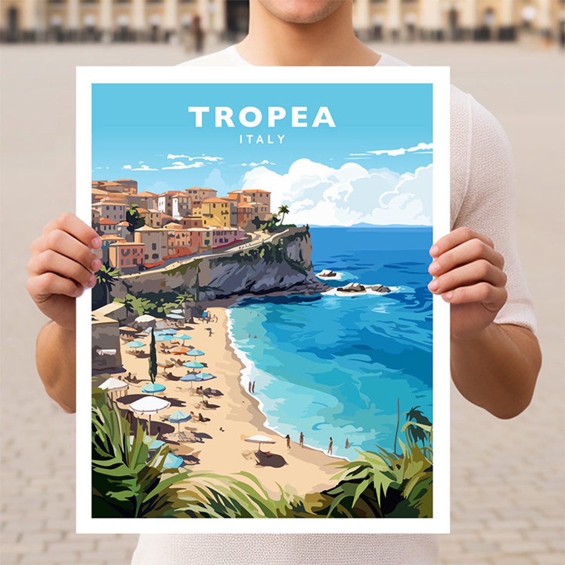 Tropea Cliff Beach Turquoise Sea Calabria Italy Travel Poster