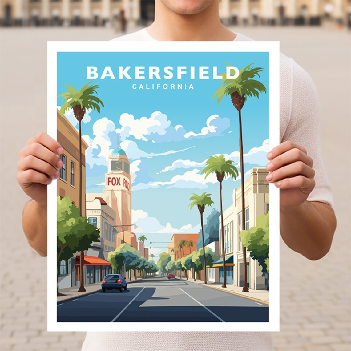 Bakersfield California Travel Poster, Wall Art Print