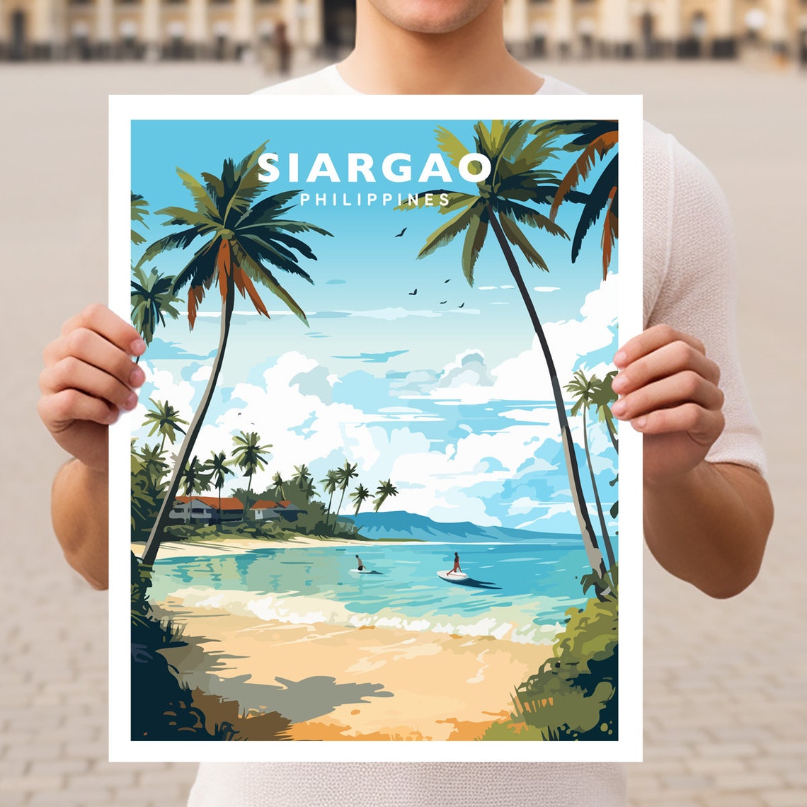 Siargao Philippines Surf Beach Palm Trees Ocean Waves Poster