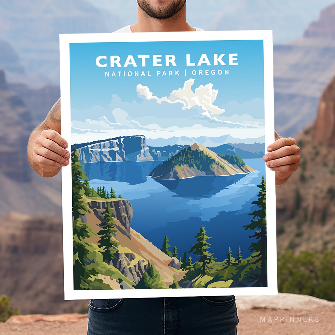 Crater Lake National Park Oregon Travel Poster, Hiking
