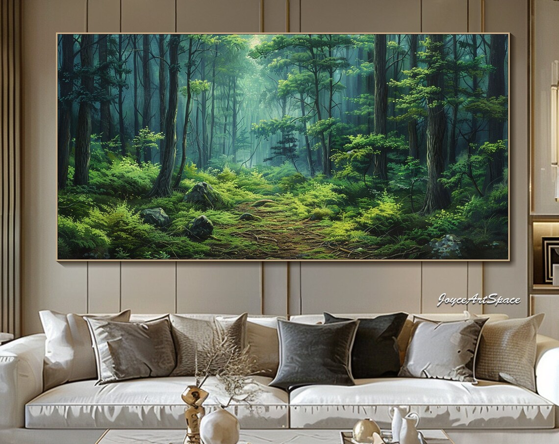 Abstract Forest Oil Painting, Green Landscape Art Print