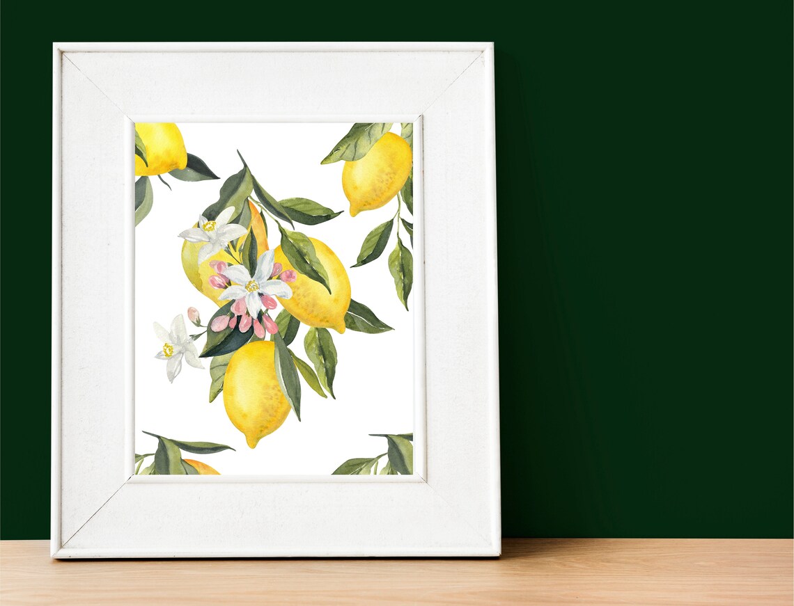 Watercolor Lemon Branches Blossom Citrus Amalfi Kitchen Poster - Image 2