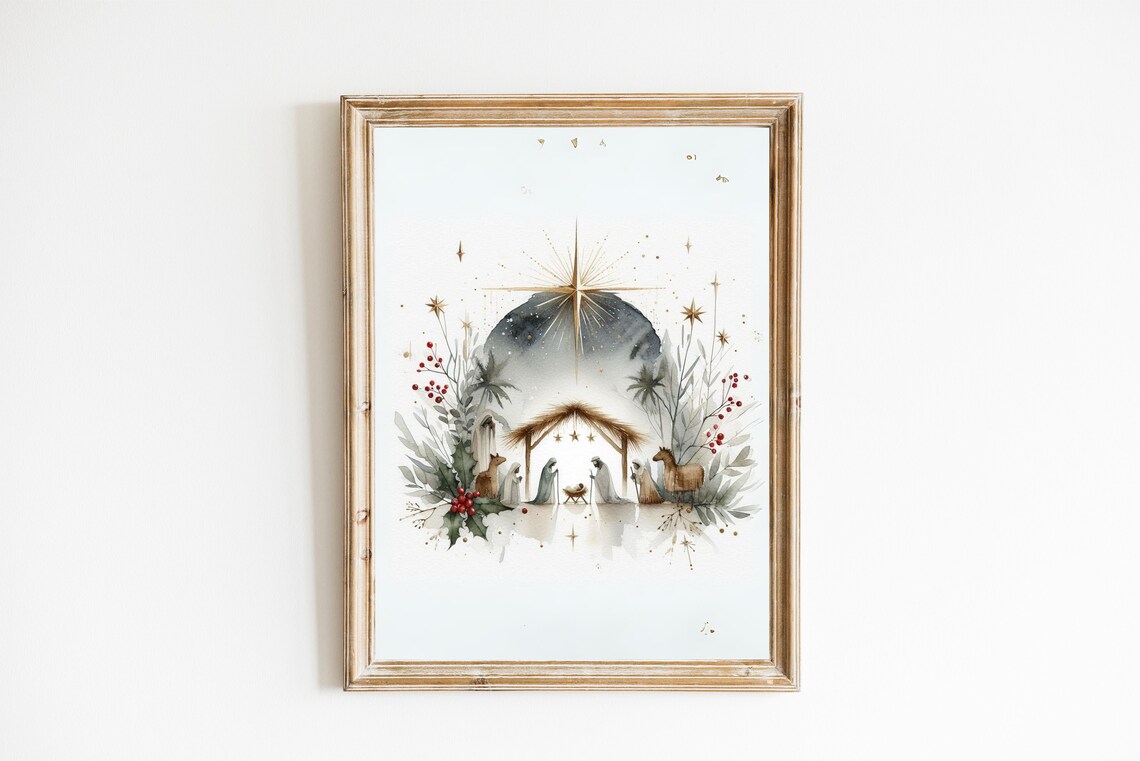 Christmas Nativity Watercolor Art Print, Christian Faith - Image 2