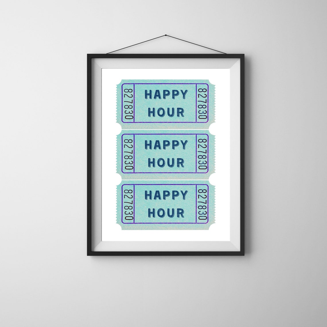 Happy Hour Mint Green Retro Ticket Stubs Bar Cart Wall Poster - Image 2