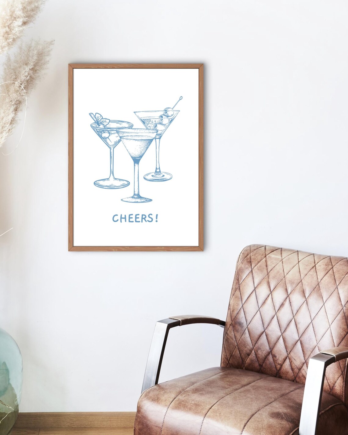 Blue Bar Cart Cheers Print, Cocktail Bar Decor - Image 3