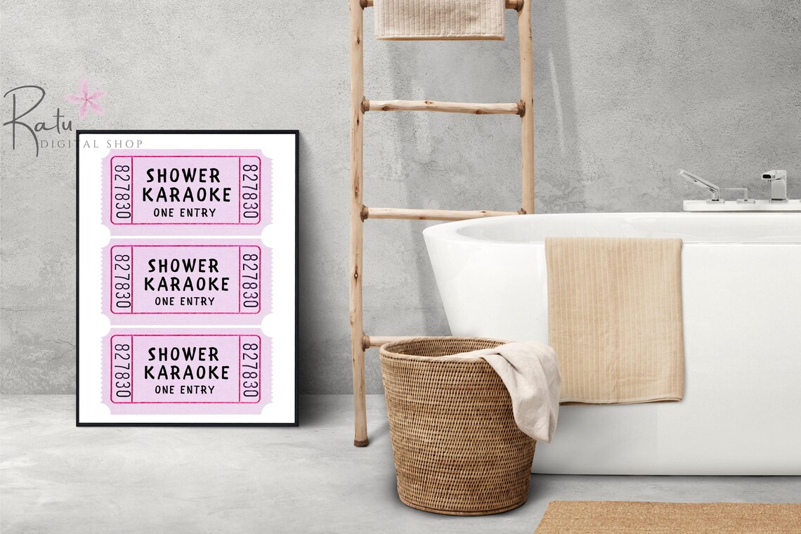 Shower Karaoke Ticket Pink Retro Bathroom Art Print - Image 3