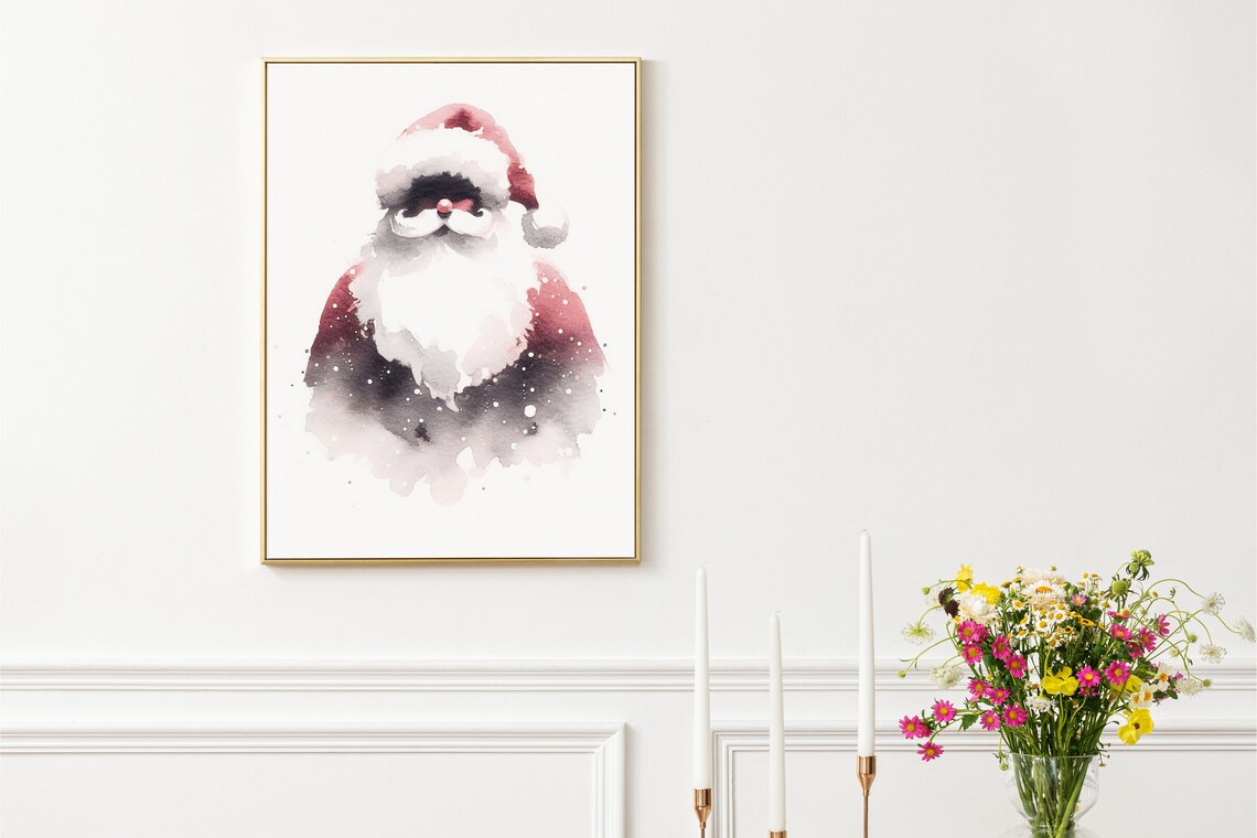 Watercolour Santa Christmas Decor Art Print - Image 3