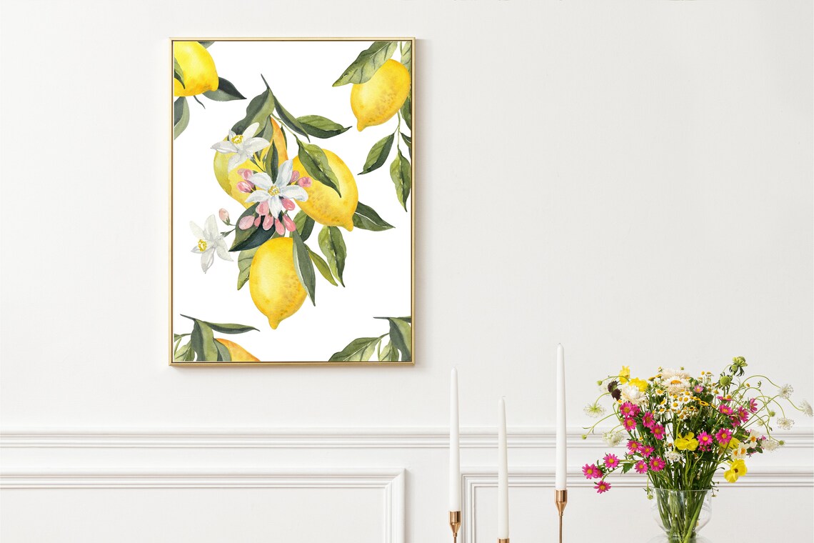 Watercolor Lemon Branches Blossom Citrus Amalfi Kitchen Poster - Image 3