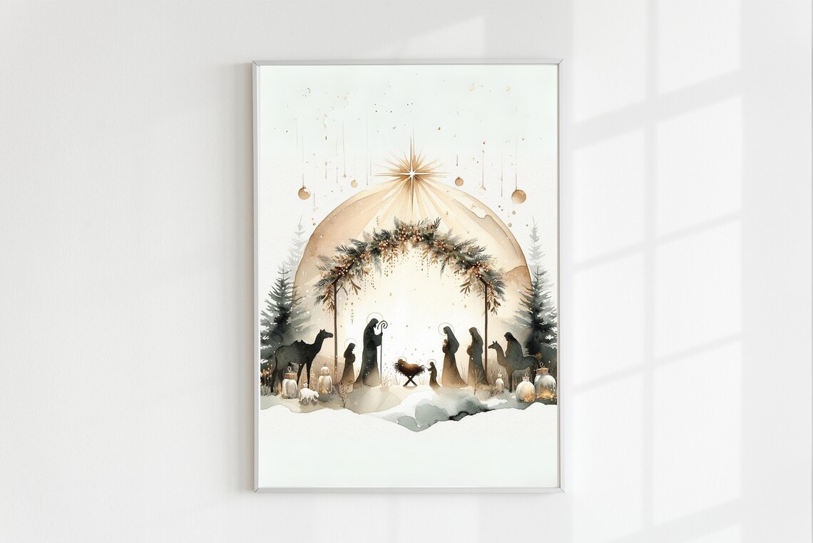 Christmas Nativity Scene Watercolor Holy Family Star Holiday Art Poster - Image 2