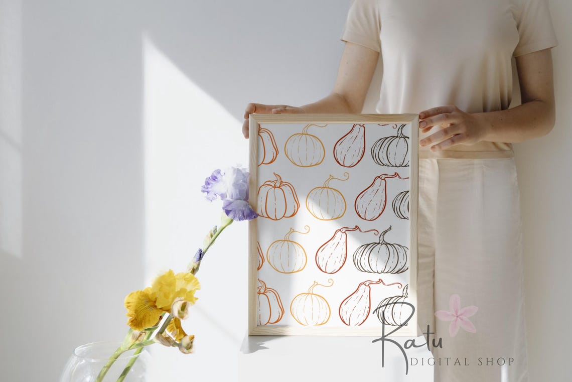 Fall Pumpkin Pattern Line Art Autumn Harvest Poster Rustic Decor Gift - Image 2