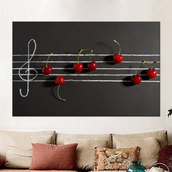 Cherry Wall Decor Music Notes Art Modern Artwork 3d Glass Art Wallpaper Art Framed Wall Art Gift For Him Music Room Wall Art