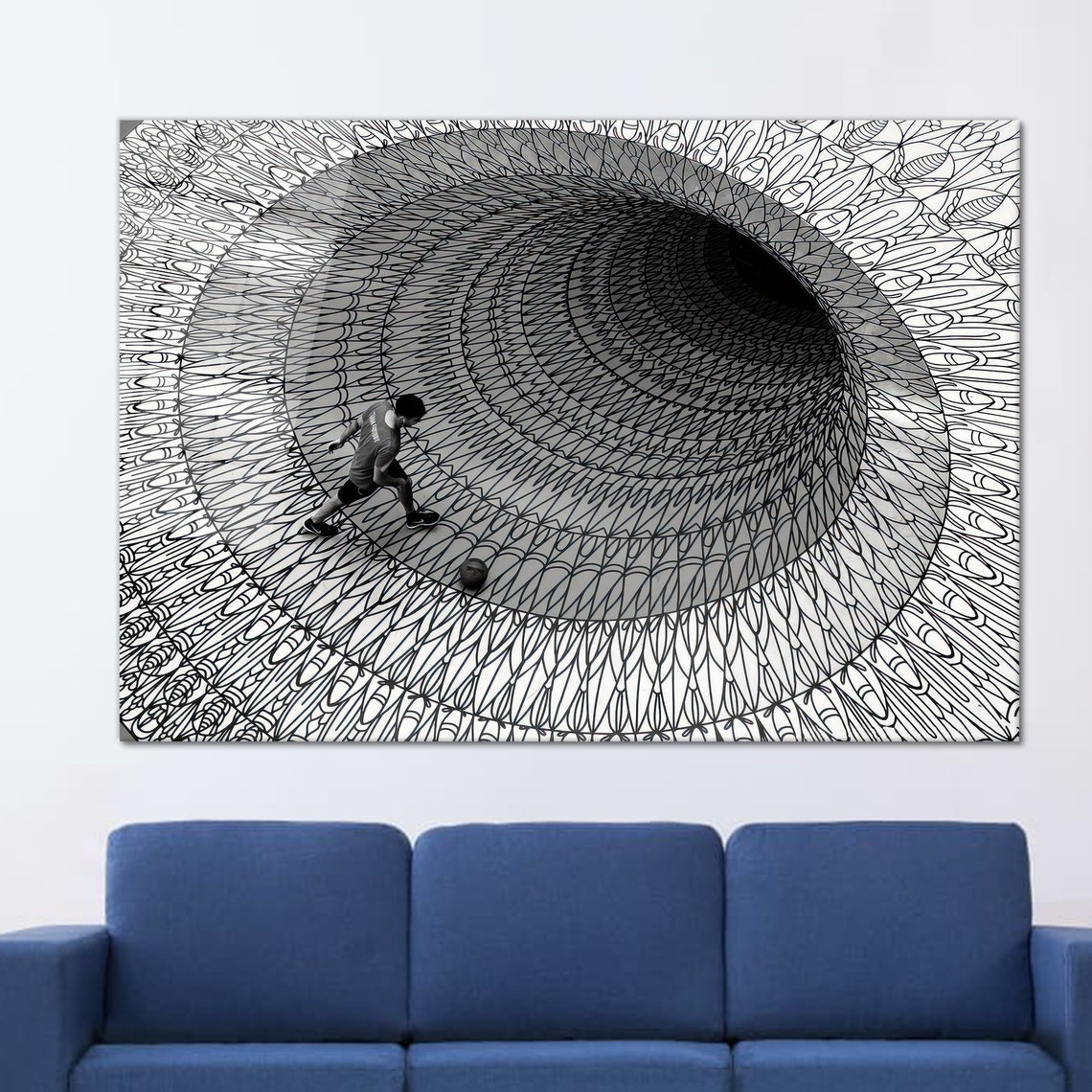 Soccer Ball 3D Spiral Optical Illusion Chalk Art Sports Poster - Image 2