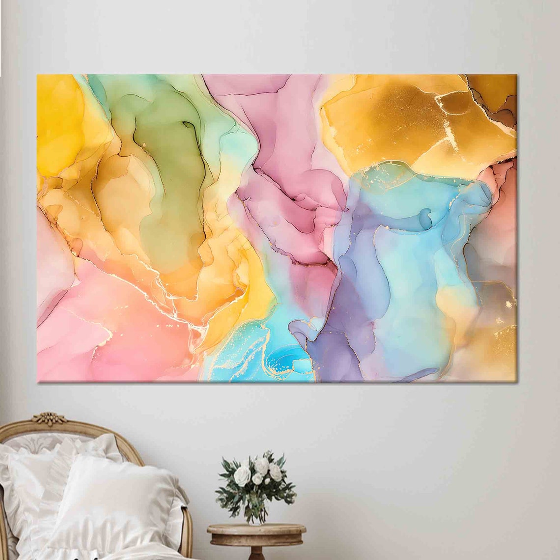 Pastel Marble Ink Swirls Yellow Pink Blue Abstract Art Poster