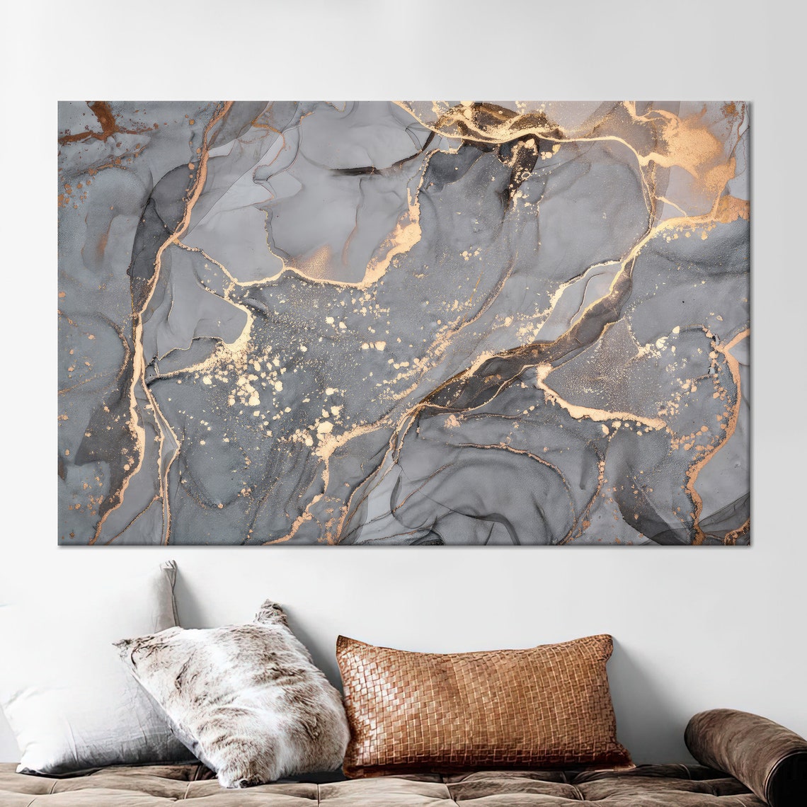 Gray Gold Marble Abstract Modern Elegant Fluid Art Decor Poster